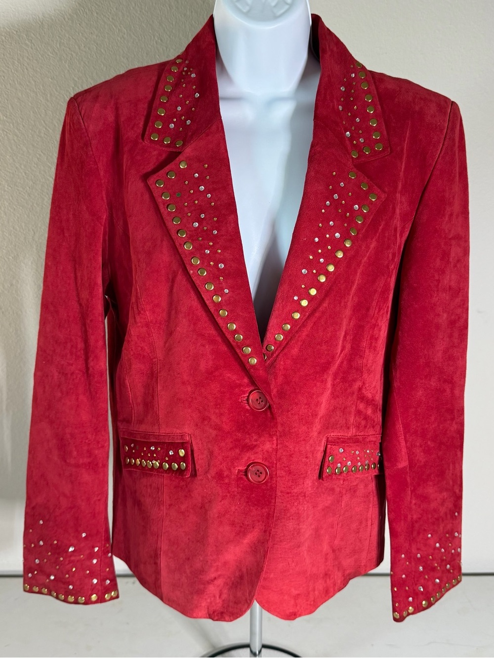 Outerwear by Lisa Red Studded Blazer Jacket Long Sleeve Women's Size Medium